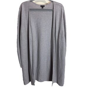 TALBOTS Cardigan 2X Plus Cotton Modal Ribbed Duster Open Front Long Sleeve Gray